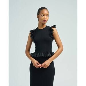 Ulla Johnson Leila Ruffle Top in Noir Black S